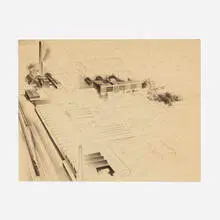 Industrial Complex by Louis Lozowick, c. 1943, graphite and wash on paper, sold May 2022
