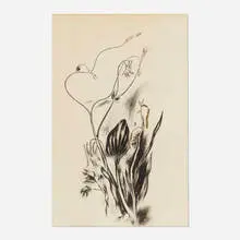 Yasuo Kuniyoshi, Still Life with Columbine and Yellow Flower, 1924, ink and wash on paper