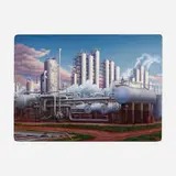 Jackson Lee Nesbitt, Fractionation Towers at Baytown Refinery, 1951, egg tempera on gessoed Masonite