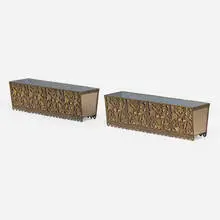 Art Deco-Style, Planters, pair, brass, mirrored glass