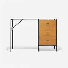 Steelframe desk, model 4111 by George Nelson & Associates, 1950, laminate, enameled steel, walnut, lacquered masonite, aluminum, sold Feb 2016