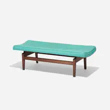 Jens Risom, bench, c. 1955, upholstery, walnut