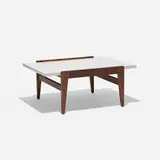 Jens Risom, coffee table, 1958, walnut, laminate