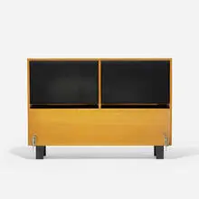 full-size headboard by George Nelson & Associates, 1956, combed oak, upholstery, lacquered wood, sold Feb 2016