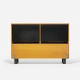 full-size headboard by George Nelson & Associates, 1956, combed oak, upholstery, lacquered wood, sold Feb 2016