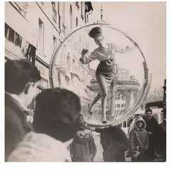 Du Taxi (Simone D'Aillencourt) (for 'Harper's Bazaar') by Melvin Sokolsky, 1963, Gelatin silver print; the photographer's 'Sokolsky / Made in France' stamp (twice) on the reverse, offered Feb 2025