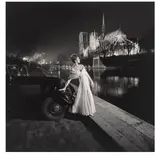 Gleb Derujinsky, Carmen Dell'Orefice in a a Gown by Griffe (Notre-Dame Cathedral and the Seine at Night), 1957, Gelatin silver print