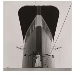Ronny Jaques, Model and Ship (for 'Harper's Bazaar'), c. 1950, Gelatin silver print; signed and annotated in ink on the reverse