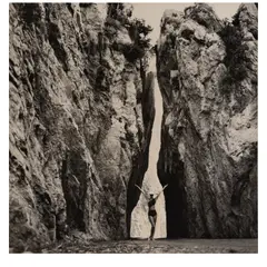 Gleb Derujinsky, Model Wearing a Tom Brigance Bathing Suit (for 'Harper's Bazaar'), 1960, Gelatin silver print; mounted, a 'Harper's Bazaar' stamp