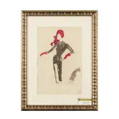 Serge Matta, Gray Suit Fashion Drawing for Schiaparelli circa 1950s, watercolor on paper