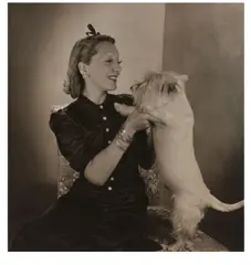 Louise Dahl-Wolfe, Gertrude Lawrence with her Highland Terrier 'Makintosh' (for 'Harper's Bazaar'), 1940, Gelatin silver print; the photographer's '58 West 57th Street' studio stamp on the reverse