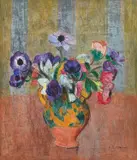 Hans Purrmann, Anemonenstrauß, 1949, Öl auf Hartfaser