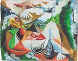 Ernst Wilhelm Nay, Liegende, 1947, Gouache auf leicht genarbtem Velin
