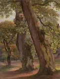 Platanen im Park der Villa Borghese in Rom by Johann Christian Reinhart, 1792, Öl auf Bütten, auf Pappe aufgezogen, sold Jun 2023