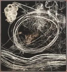 Otto Zitko, Ohne Titel, 1989, Ruß hinter Glas, in Stahlrahmen