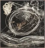 Otto Zitko, Ohne Titel, 1989, Ruß hinter Glas, in Stahlrahmen