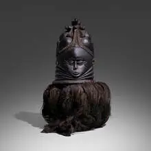 Mende, Sowei janus helmet mask, c. 1920-50, carved wood, hair