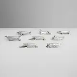 Édouard-Marcel Sandoz, Gallia animalier figural knife rests, set of eight, c. 1930, silver-plated metal