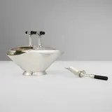 Sugar caddy with scoop by Christopher Dresser, sold Apr 2025