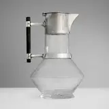 attribution Christopher Dresser, Claret jug, c. 1880, glass, silver-plated metal, ebony