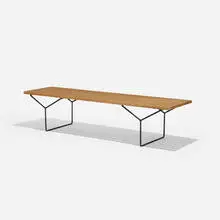 Slat bench by Harry Bertoia, oak, enameled steel, sold Feb 2016