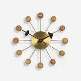 Ball wall clock, model 4755B by George Nelson & Associates, 1949, brass, walnut, enameled aluminum, sold Feb 2016