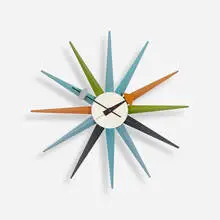 Spike wall clock, model 2202M by George Nelson & Associates, 1952-53, enameled brass, lacquered wood, enameled aluminum, sold Feb 2016