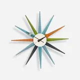 Spike wall clock, model 2202M by George Nelson & Associates, 1952-53, enameled brass, lacquered wood, enameled aluminum, sold Feb 2016