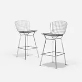Harry Bertoia, bar stools, pair, chrome-plated steel, vinyl