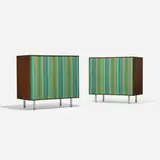 Thin Edge speakers, model 5703 by George Nelson & Associates, 1952, rosewood, Girard upholstery, chrome-plated steel, sold Feb 2016