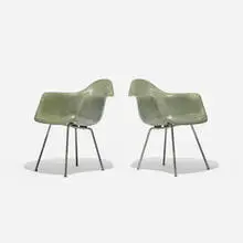 Charles and Ray Eames, DAXs, pair, 1950, molded fiberglass with rope edge, zinc-plated steel, rubber