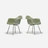 DAXs, pair by Charles and Ray Eames, 1950, molded fiberglass with rope edge, zinc-plated steel, rubber, sold Feb 2016