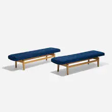 Jens Risom, benches model T621, pair, c. 1955, upholstery, oak