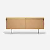 Florence Knoll, cabinet, model 116, 1948, birch, grass cloth, enameled steel, leather