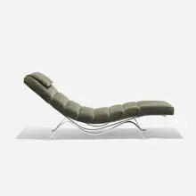 George Nelson & Associates, chaise lounge, model 5490, 1954, chrome-plated steel, mohair