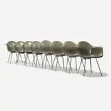 DAXs, set of eight by Charles and Ray Eames, 1950, molded fiberglass with rope edge, zinc-plated steel, rubber, sold Feb 2016