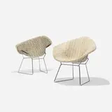 Harry Bertoia, Small Diamond chairs, pair, chrome-plated steel, upholstery