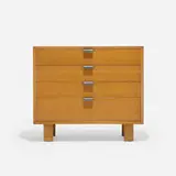 cabinet, model 4606 by George Nelson & Associates, c. 1946, stained walnut, matte chrome-plated brass, sold Feb 2016