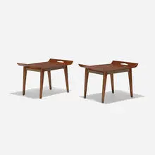 Abel Sorenson, tray tables, pair, 1946, stained birch plywood, canvas webbing