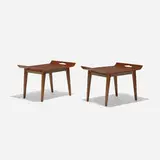 Abel Sorenson, tray tables, pair, 1946, stained birch plywood, canvas webbing
