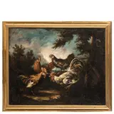 Paesaggio con galline by detto il Crivellone Angelo Maria Crivelli, oil on canvas, offered Mar 2022