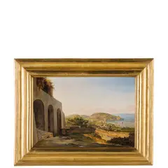 Veduta di Lacco Ameno di Ischia da Mezzocammino con il Monte di Vico sullo sfondo / Firmato G De Sauget in basso a destra by Guillaume De Sauget, oil on paper applicata on canvas, offered Mar 2022