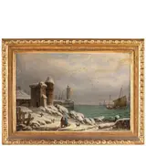 Giuseppe Bacigalupo, Paesaggio costiero con neve, oil on canvas