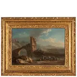 Paesaggio della campagna romana con ponte e pastori by Giovanni Battista Busiri, oil on canvas, offered Mar 2022