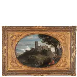 Paesaggio con la Fuga in Egitto by Pietro Paolo Bonzi, oil on panel, offered Mar 2022