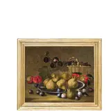 Angelo Maria Rossi, Natura morta con piatto di pere, cesto di fichi e susine / Natura morta con piatto di mele, uva e funghi, oil on canvas