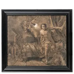 Scena mitologica / Ercole e l'Idra by Aureliano Milani, pencil on paper applicata on canvas, offered Mar 2022