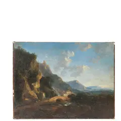 Jan Asselijn, Paesaggio con ponte, oil on canvas