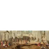 Episodio di storia romana (Attilio Regolo davanti al senato romano?) by Bonifacio De' Pitati detto Bonifacio Veronese, oil on panel, offered Mar 2022