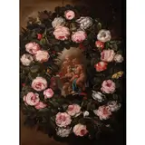 Ghirlanda di rose con putti che leggono by Giovanni Stanchi Dei Fiori, oil on canvas, offered Mar 2022